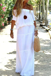 Vestido largo con hombros descubiertos "Paseando por la arena"